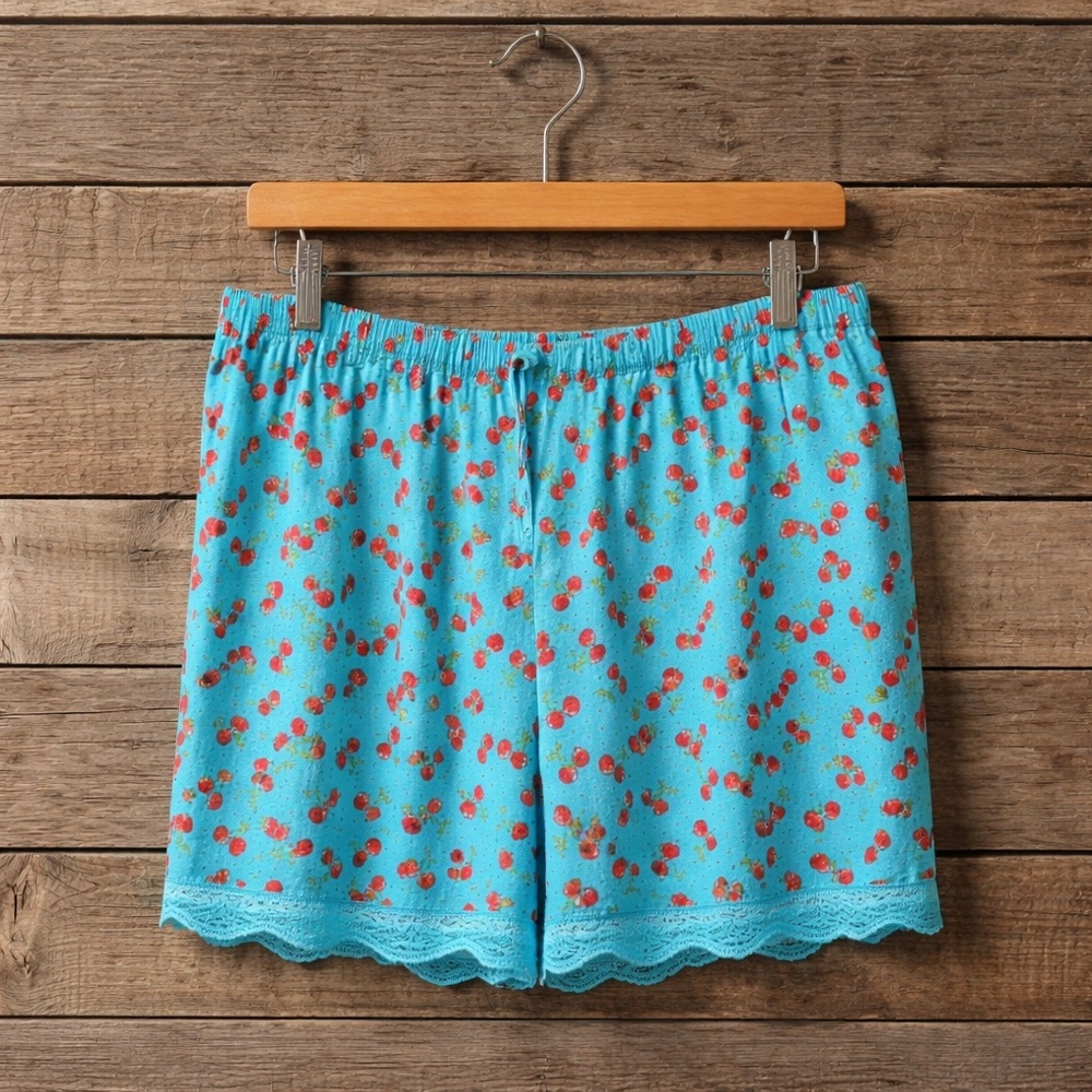 Fashion Bug Size Large Cotton Polyester Cherry Dot Lace Bottom Pajama Shorts